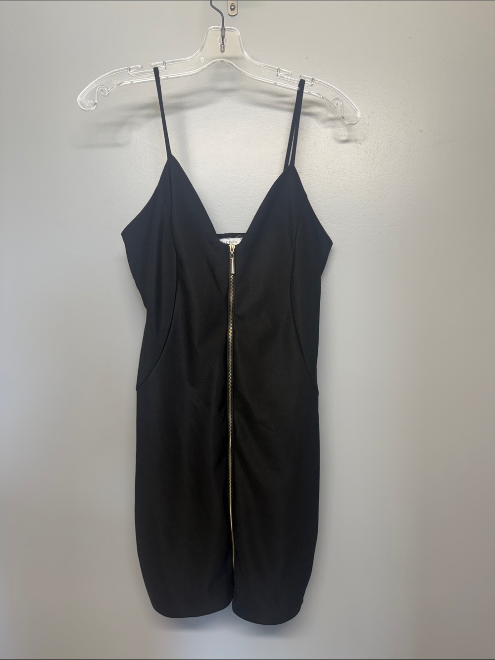 Anthropologie Purple Snow Black Spaghetti Strap Zip LBD Classic Mini Dress